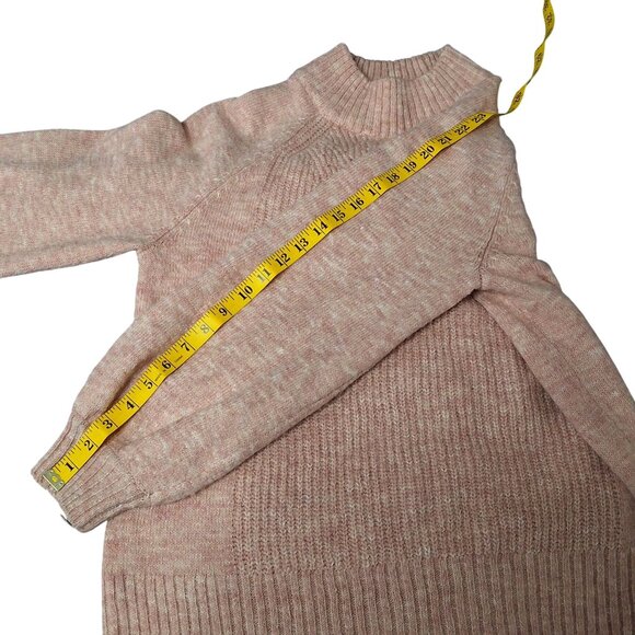 Blush Pink Pointelle Knit Mock Neck Oversized Sweater Soft Wool Blend Medium LC - Picture 7 of 10